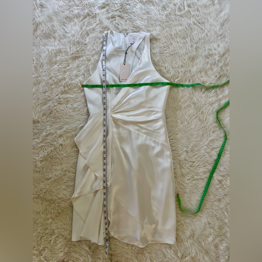 NWT CINQ A SEPT Clemency Drape-Front
Satin Combo White Dress Size 6 - Picture 9 of 12
